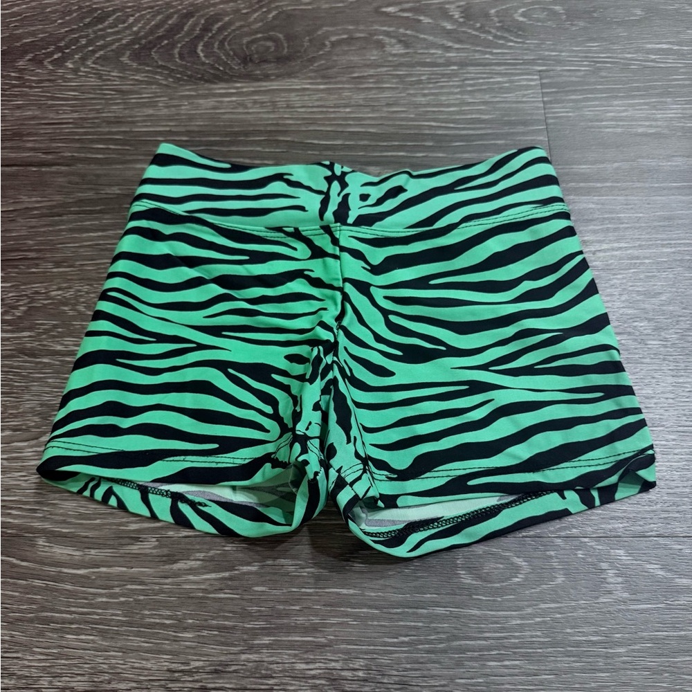 Green Zebra Print Dance Shorts (Child S/M)